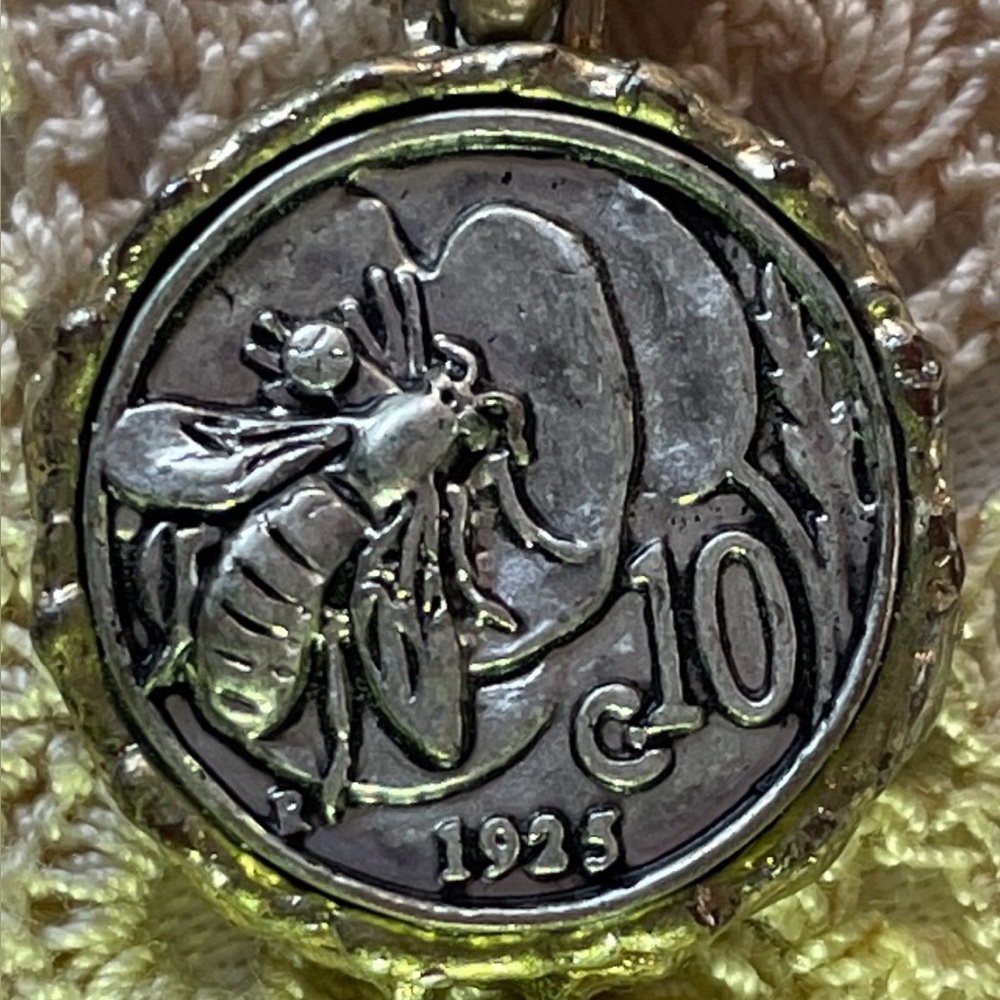 Vintage genuine 1925 kingdom of Italy 10 centesimi coin pendant.